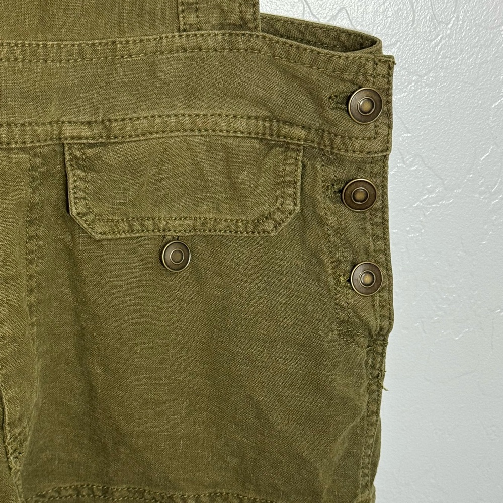 Free People Linen Blend Olive Utility Short Overalls XS Adjustable Straps - Picture 4 of 9